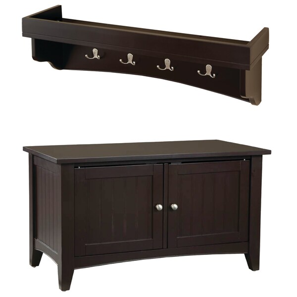 Alaterre Furniture Shaker Cottage Tray Shelf Coat Hook with Cabinet Bench, Chocolate ASCA0509CL - main